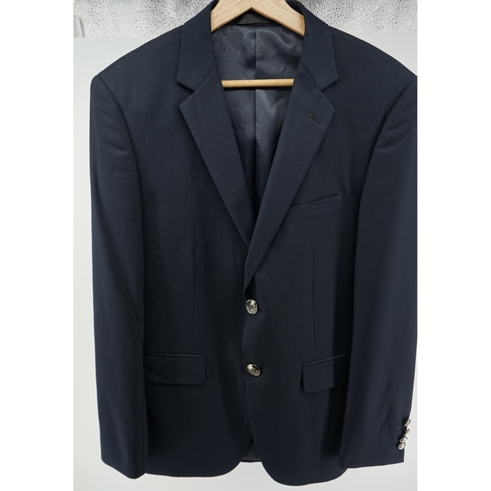 Charcoal Brand Blue Two Button Blazer Sport Coat Silver Crest‎ Buttons 38 M 0790